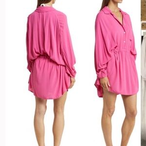 Pink Button-Up Shirt Dress linen Elan brand size Medium NEW in bag sealed